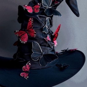 Cappello da strega nero, cappello da strega, cappello da mago, cappello a punta, cappello a tesa larga, mago, stregone, stregone di Halloween, cappello alto, stregoneria di Halloween immagine 4
