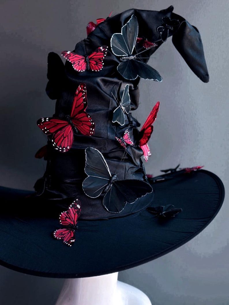 Cappello da strega nero, cappello da strega, cappello da mago, cappello a punta, cappello a tesa larga, mago, stregone, stregone di Halloween, cappello alto, stregoneria di Halloween immagine 4