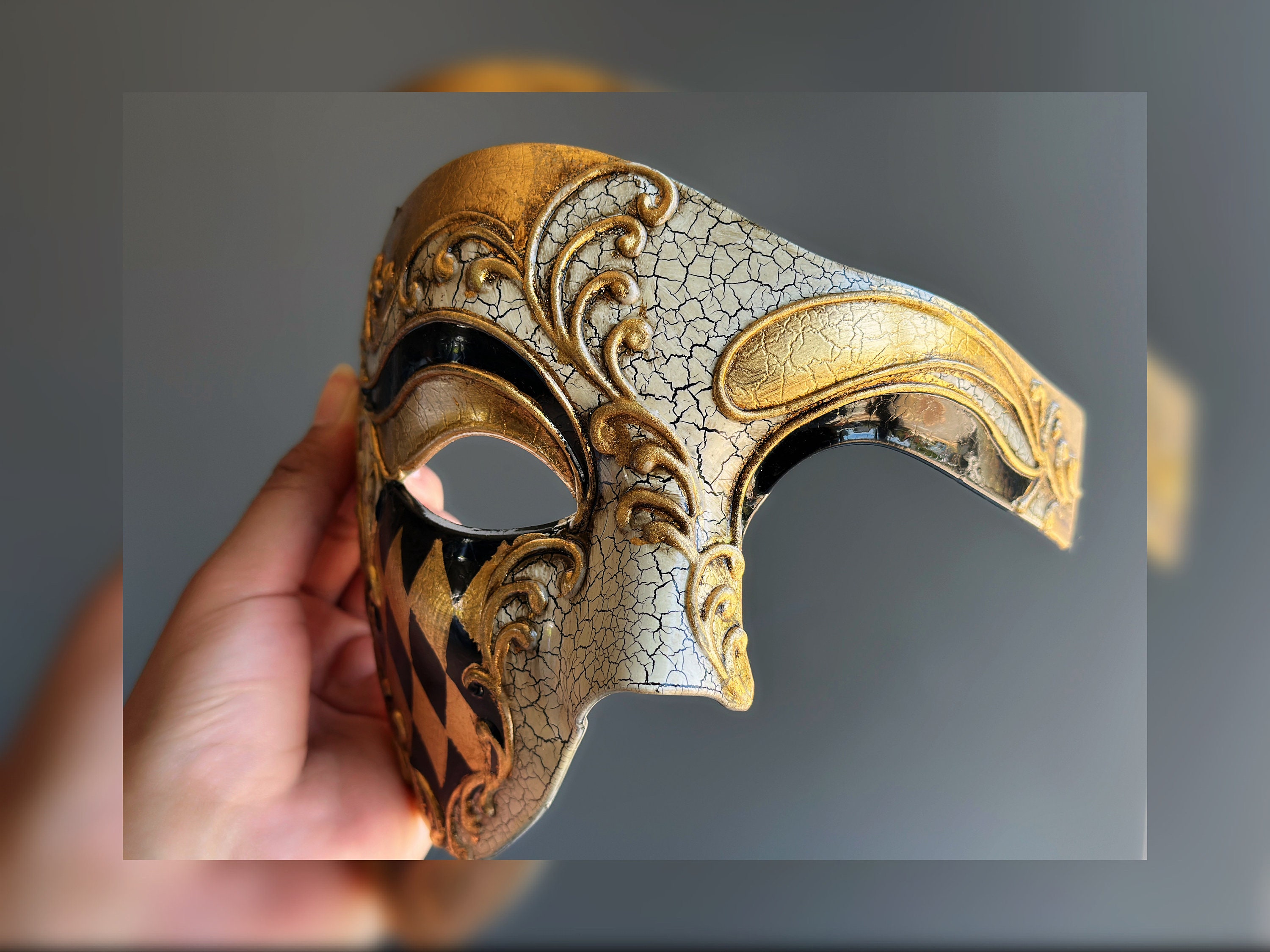 Máscara de mascarada de hombre veneciano, máscara de disfraz, máscara de  hombre, máscara de oro, máscara de disfraz, máscara fantasma, máscara de  media cara, fiesta de máscaras, Halloween -  México