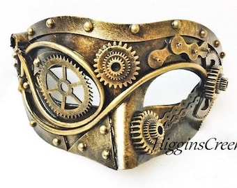 Mens Steampunk Metalic Gold Silver masquerade ball mask