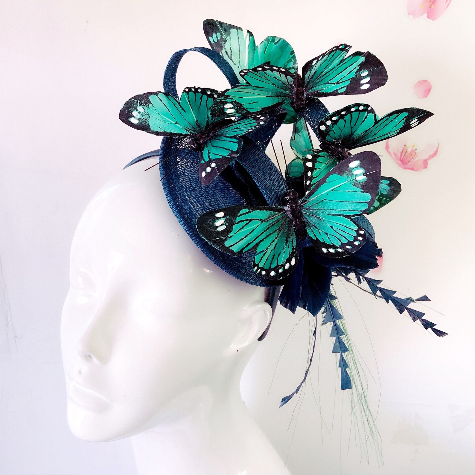 EMERALD GREEN Fascinator Hat With Butterflies Kentucky Derby Etsy