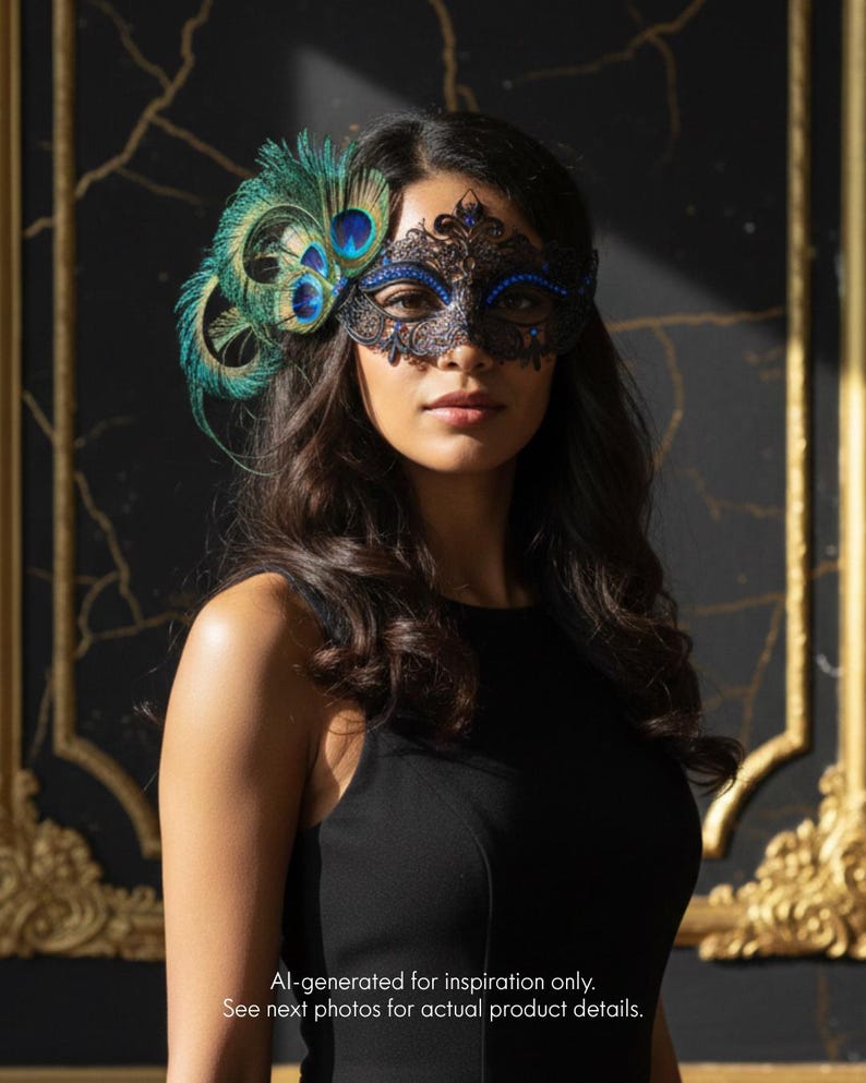 Feather Masquerade Mask Women Peacock Masquerade Ball Blue Green ...