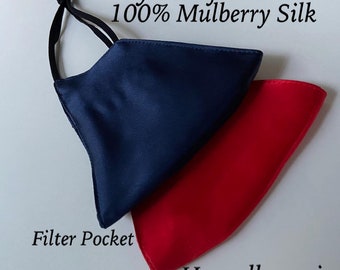 Navy blue satin mask Silk face mask women luxury fabric face mask popular face cover soft comfortable 3 layer soft face mask