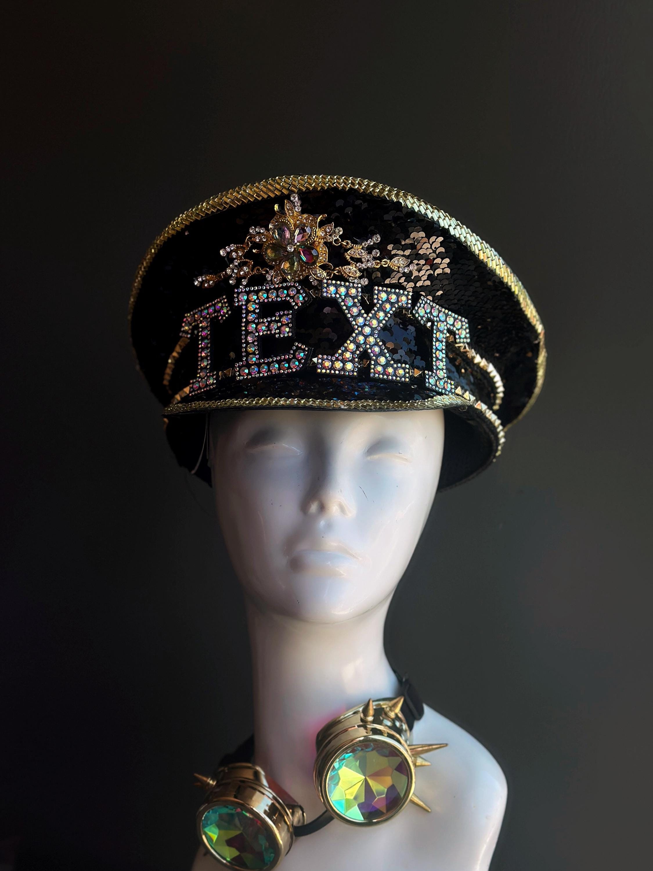 Black Gold Holographic Sequin Captain Party Hat for Rave  display picture 2