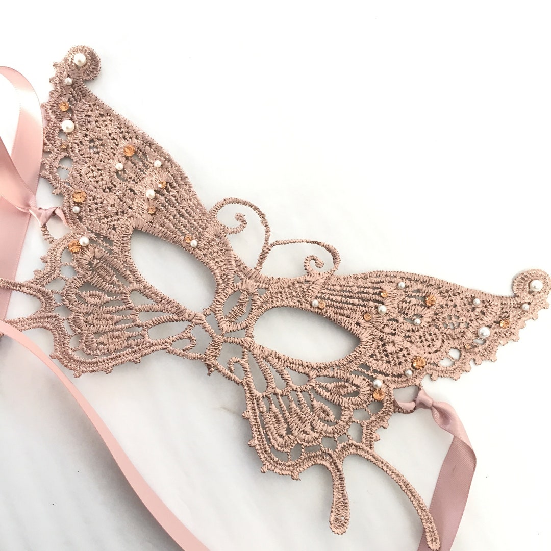 Rose Gold Toddler Masquerade Mask Butteflies Pearls and Crystal Studded