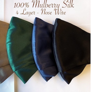 Mulberry Silk Masks 4 layer Nose wire 100% SILK Mask Women's LUXURY SILK Face Mask More Colors