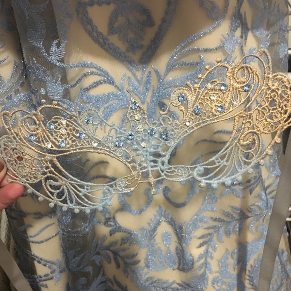 Light Blue lace mask masquerade mask women with diamonds