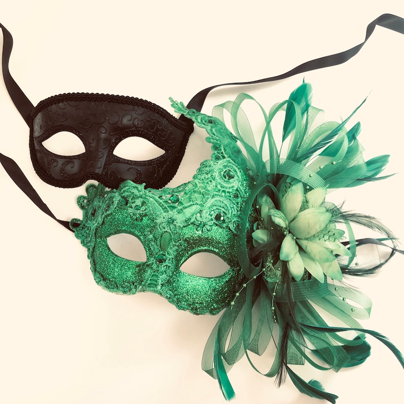 Emerald Green Masquerade Masks Couples Masquerade Ball Masks Etsy