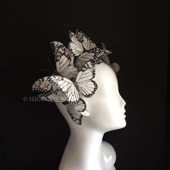 Monarch Butterfly Headpiece, White and Black Headpiece Women  display picture 1