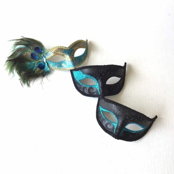 Gold Turquoise Peacock Feather Costume dress up Masquerade Party Ball eye Mask