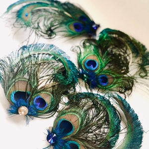 Peacock feather CLIP ON (1 qty) for Masks and Hair styling women hairpiece