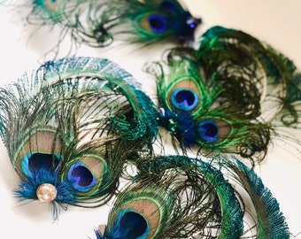 Peacock feather CLIP ON (1 qty) for Masks and Hair styling women hairpiece