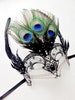 Black Masquerade Mask with Chains, Black Metal Mask, Venetian Filigree Masquerade Mask Rhinestones Feathers
