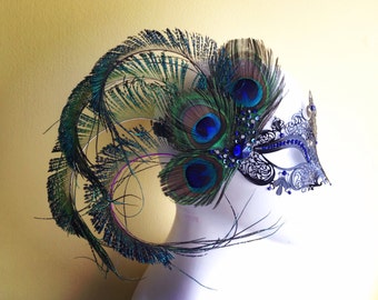Masques de mascarade en plumes de paon, masques de plumes pour femmes, masques de costume de paon, masques de mascarade pour femmes, bal masqué