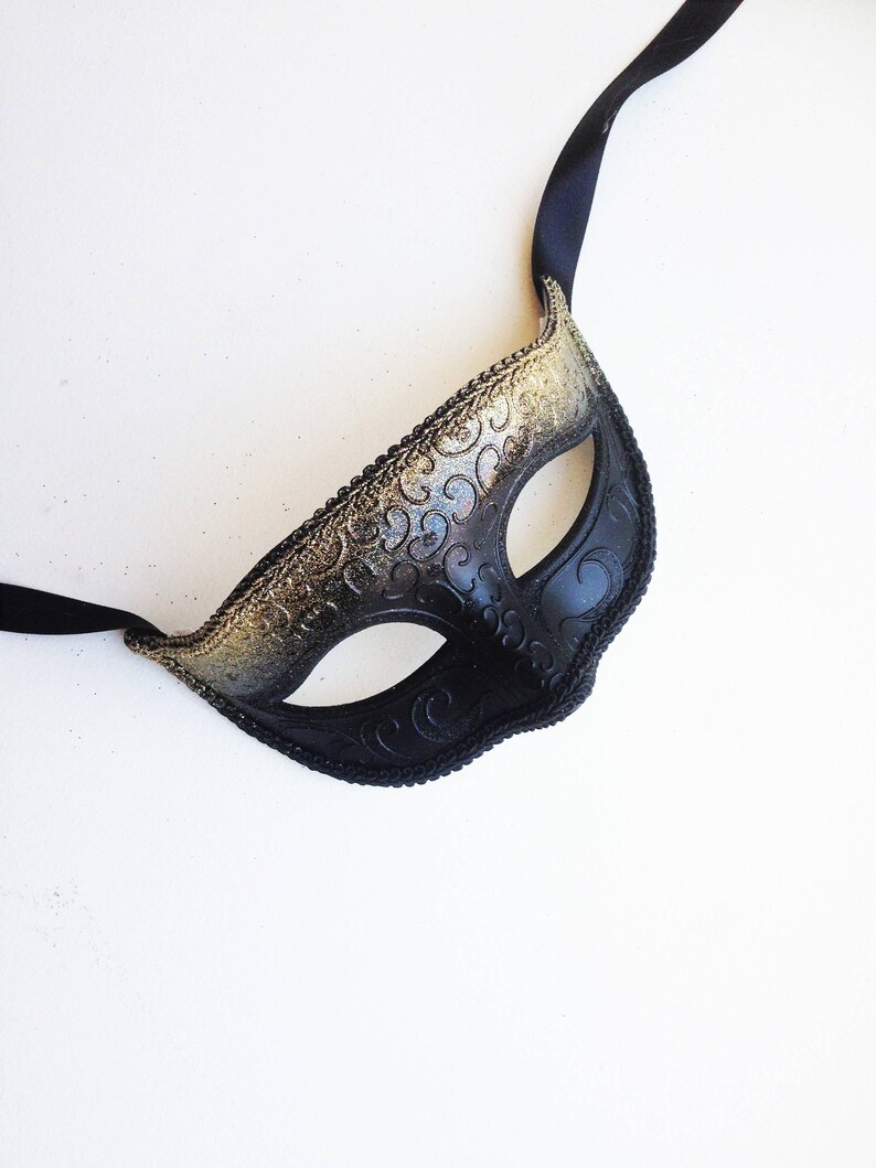 Gold Mens Mask, Black Mens Masquerade Mask for Men, Silver Venetian Mask for Men image 2