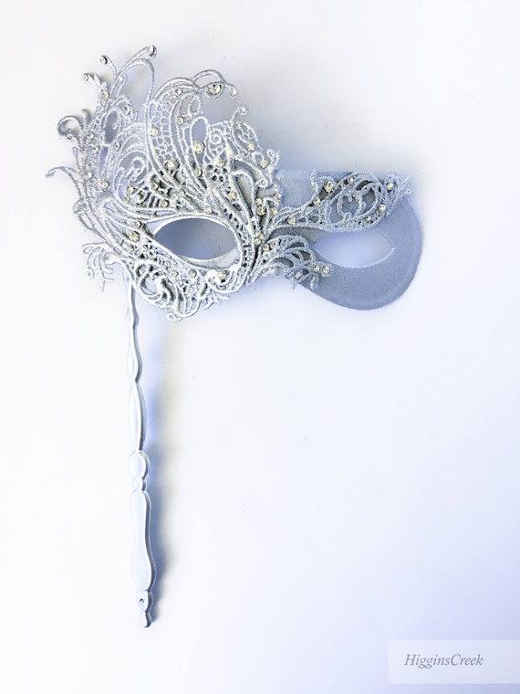 Blue /& Silver Venetian Masquerade Party Prom Carnival Eye Mask Hand Held Stick