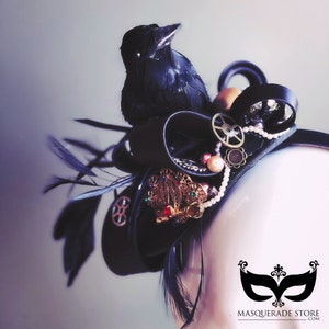 Black Witches Hat Crow Fascinator Hat Halloween Raven hat crow trinkets fascinator Halloween Headpiece