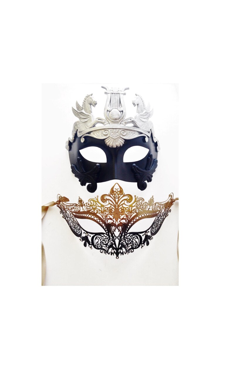 Silver and Gold Couples Mask Set Mardi Gras Mask Set for Couples Venetian Mask pair Masquerade Ball Masks