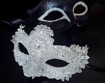 Silver Masquerade Masks For Couples His and Hers Venetian Masks Masquerade Ball Party Masks