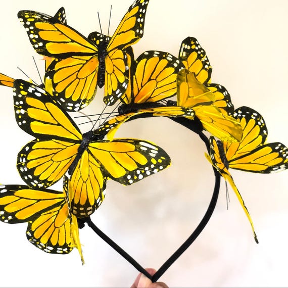 Bandeau Papillon 3D Serre-Tête Femme Fille - Accessoire Cheveux Pour Fête Carnaval Cosplay Jaune