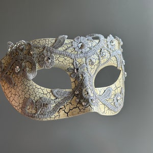 Silver Mens Masquerade Mask, Masquerade Party, Masked Ball, Gala Mask, Venetian Mask, Phantom Mask, Fabric Mask, Mens Mask, Costume Party