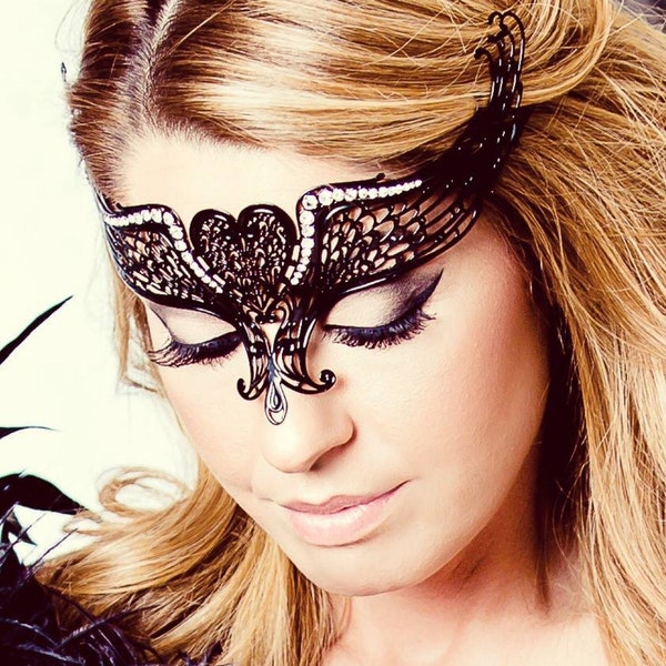 Black masquerade mask Crystals - Sits on Forehead