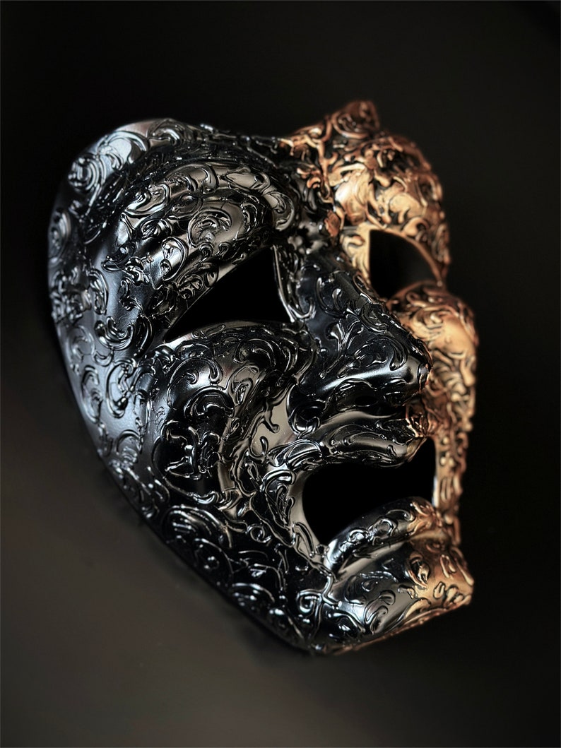 Comedy Mens Masquerade Mask Commedia Dell arte Mask Tragedy Mask Gold 