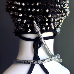 Gold Spike Full Face Mask Snake Jeweled Over the Head Mask Black Masquerade Party Mask, Costume Party, Halloween Costume, Studded Mask
