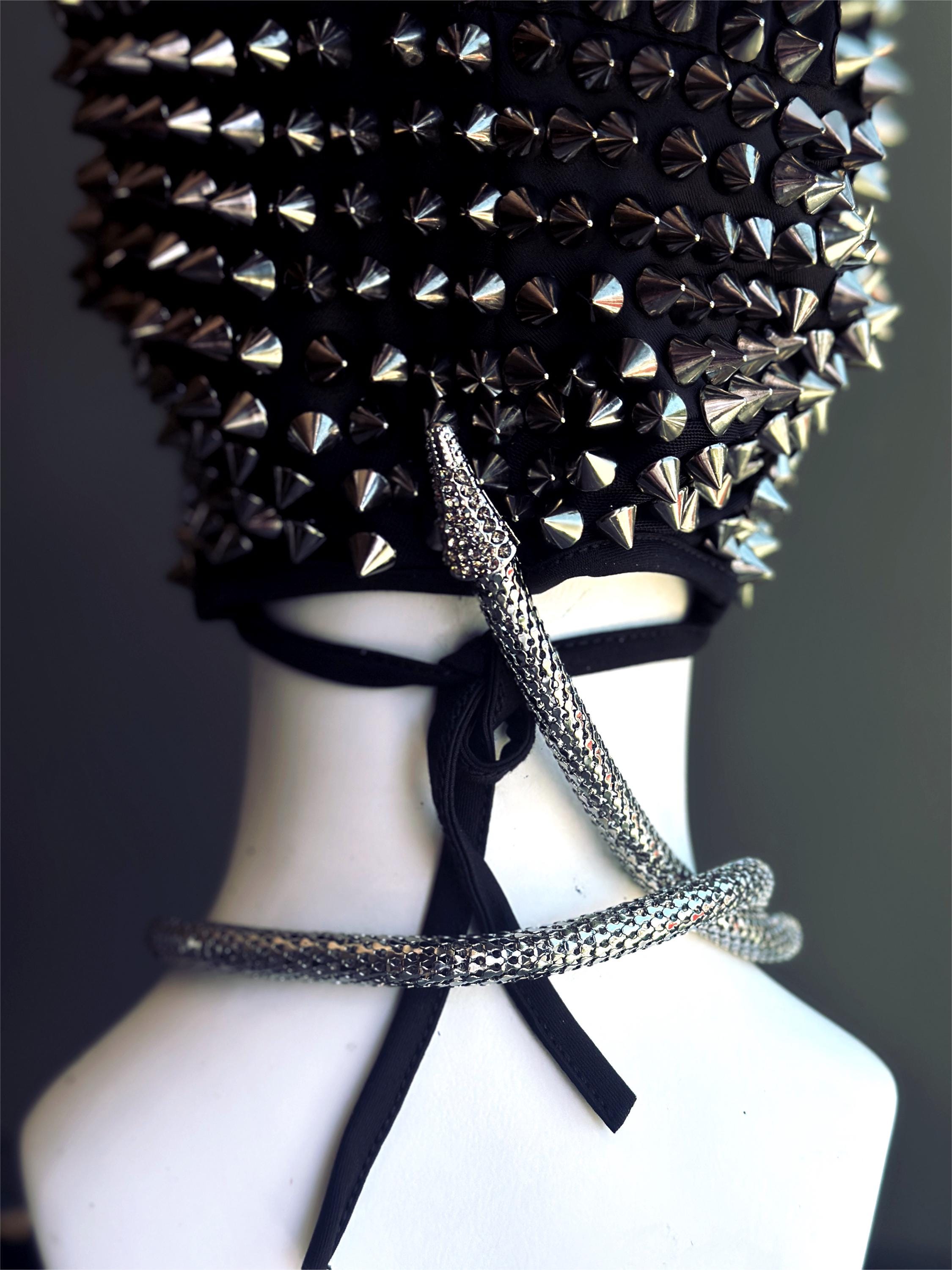 Gold Spike Full Face Mask Snake Jeweled Over the Head Mask