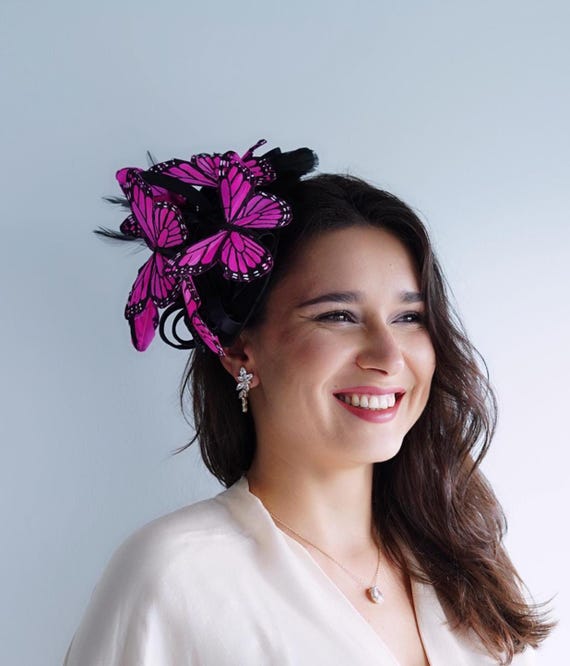 Butterfly Fascinator Hat Pink Butterfly Headpiece Monarch  display picture 3