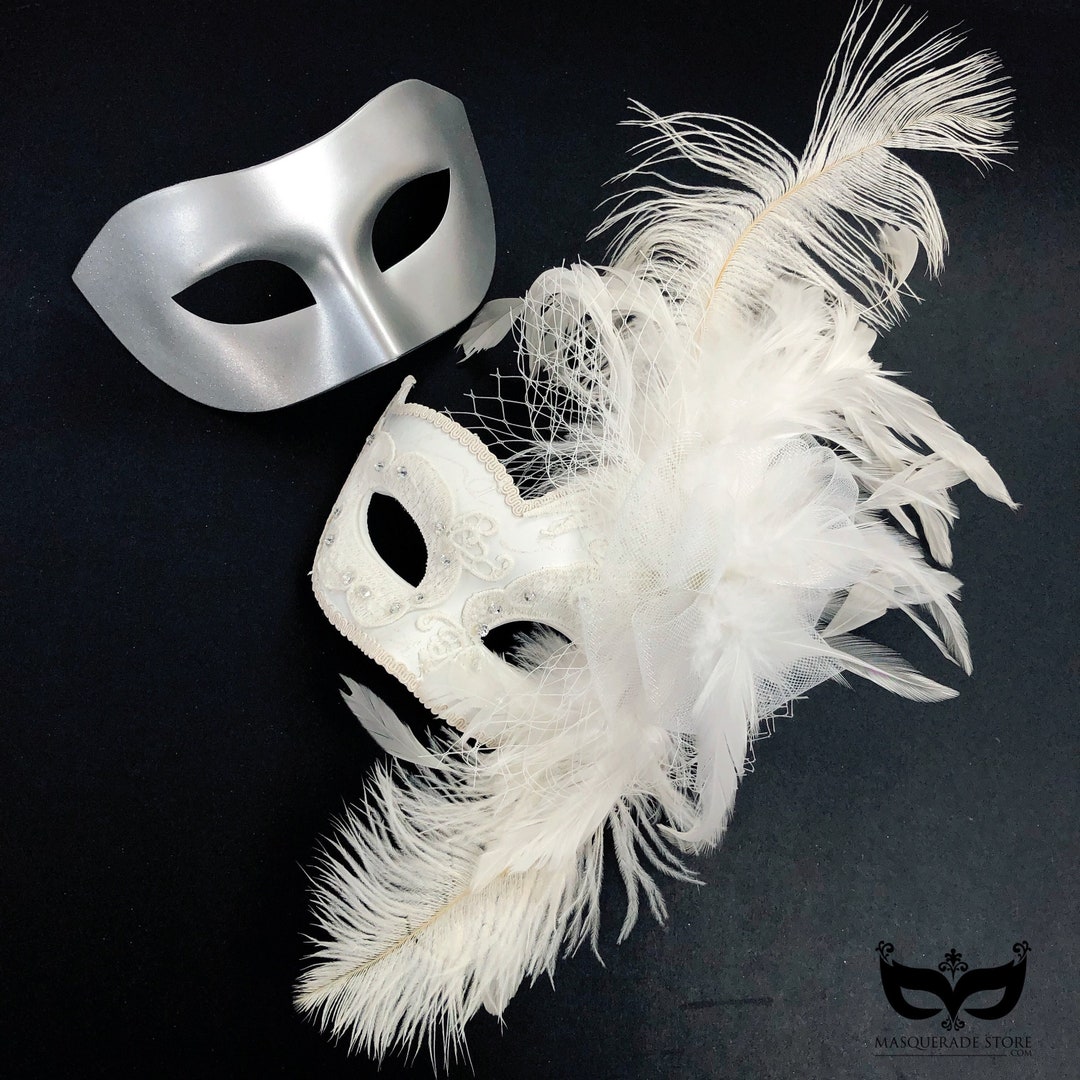 Silver Glitter Masquerade Mask Couples Set, Masquerade Party, Masked