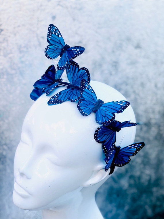 Diadema Y Horquillas De Mariposas Azules - Set De 1 Diadema + 8 Horquillas, Plástico, Para Peinados Creativos