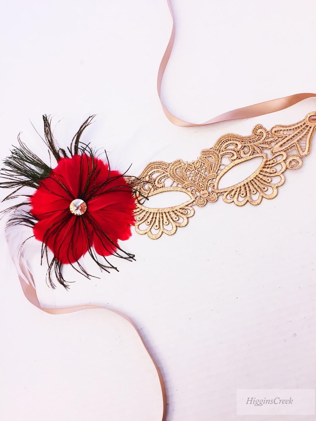 Red Masquerade Mask Women Lace Mask Gold Mask With Red Feathers - Etsy