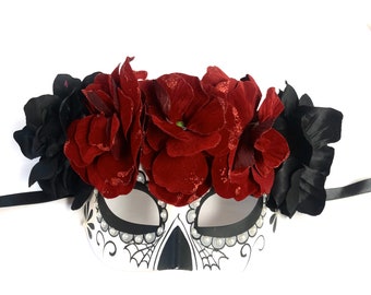 Masquerade Mask Catrina Mask Red Sugar Skull Mask Day Of The Dead, Dia De Los Muertos, Halloween mask Festival mask burgundy catrina mask
