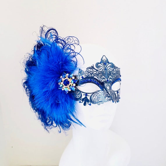 Blue Green Feather Eye Mask Stick Masks Unisex Blue Green Feather Eye Mask Stick Masks Unisex