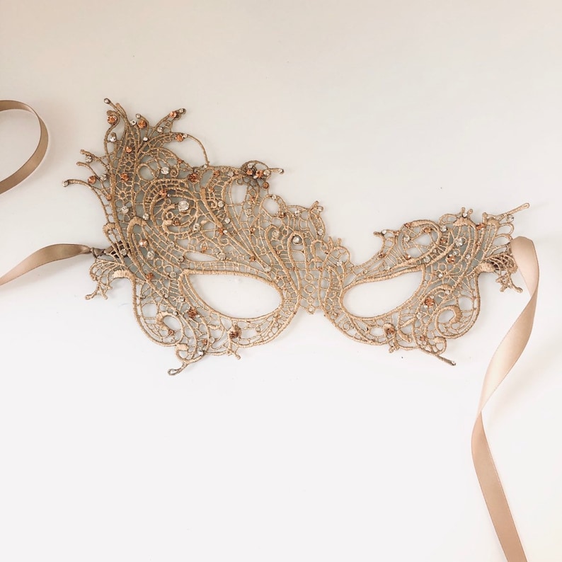 Gold Woman Masquerade Mask With Rhinestones Dazzling Etsy