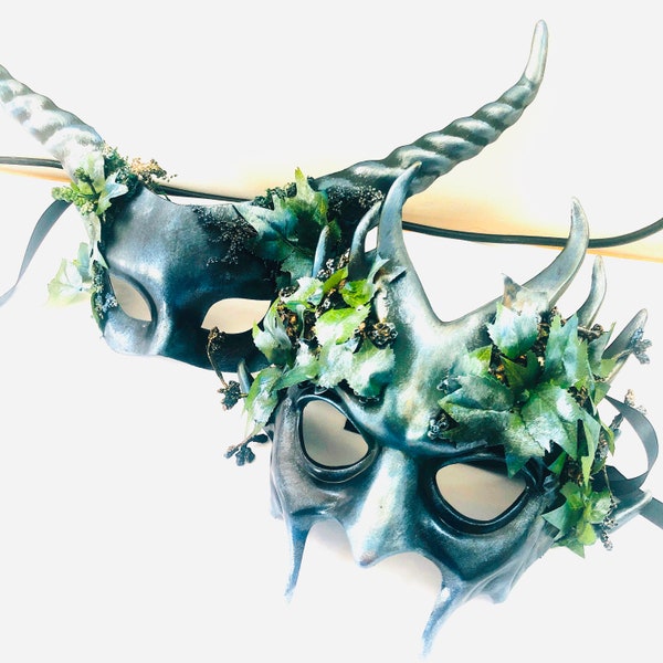 Masks with horns, Forest creature masks couples masquerade mask, mythical creature, Goblin Fantasy Mask