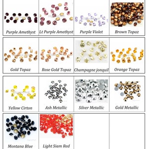 Puede incluir: Surtido de 12 colores de piedras de imitaci&oacute;n, incluyendo amatista p&uacute;rpura, amatista p&uacute;rpura claro, violeta, topacio marr&oacute;n, topacio dorado, topacio dorado rosa, jonquil champagne, topacio naranja, cirton amarillo, met&aacute;lico ceniza, met&aacute;lico plateado, met&aacute;lico dorado, azul montana y rojo siam claro.