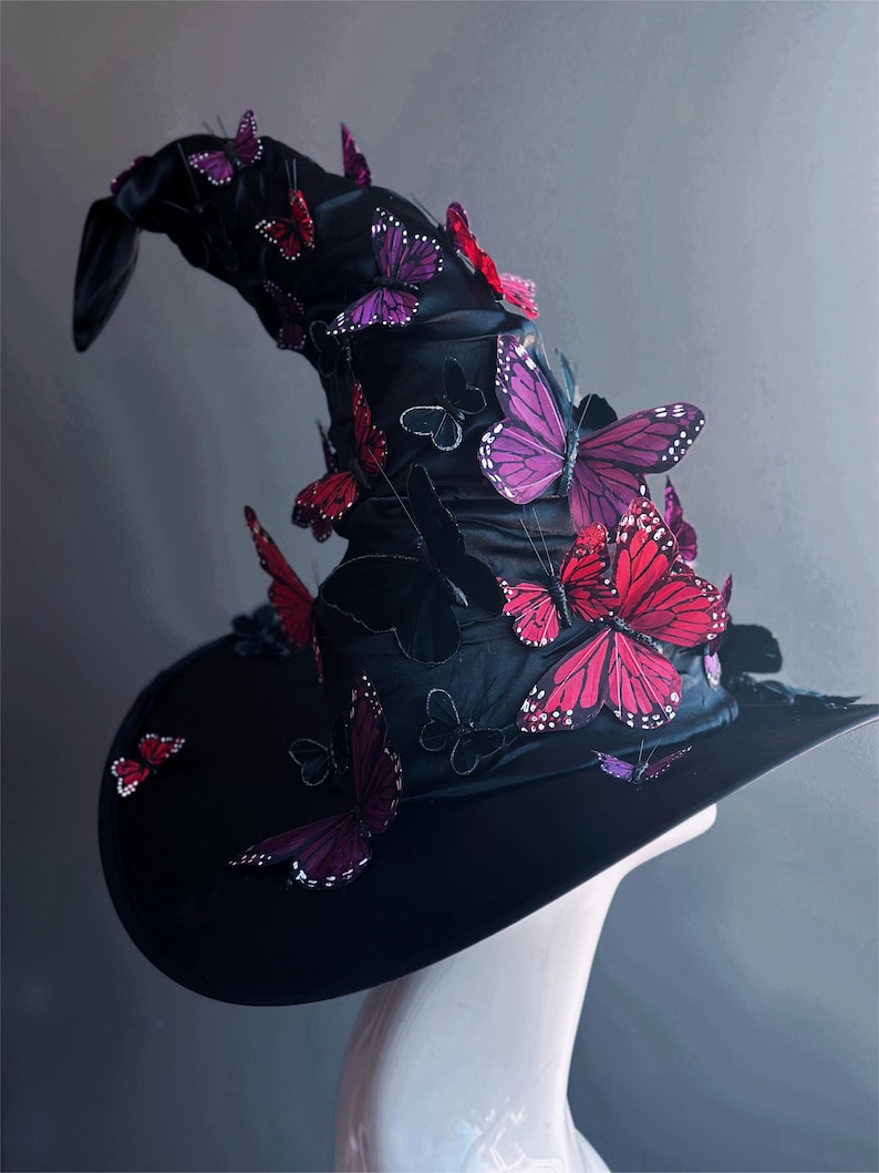 Cappello da strega nero, cappello da strega, cappello da mago, cappello a punta, cappello a tesa larga, mago, stregone, stregone di Halloween, cappello alto, stregoneria di Halloween immagine 12