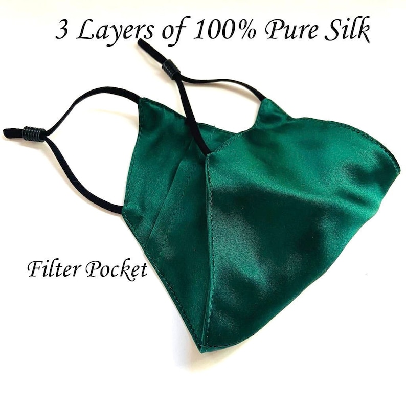Mulberry Silk Face Mask Emerald Green 3 Layers Pocket Nose Wire Wedding face Mask Luxury Fabric Masks Face Mask gift 