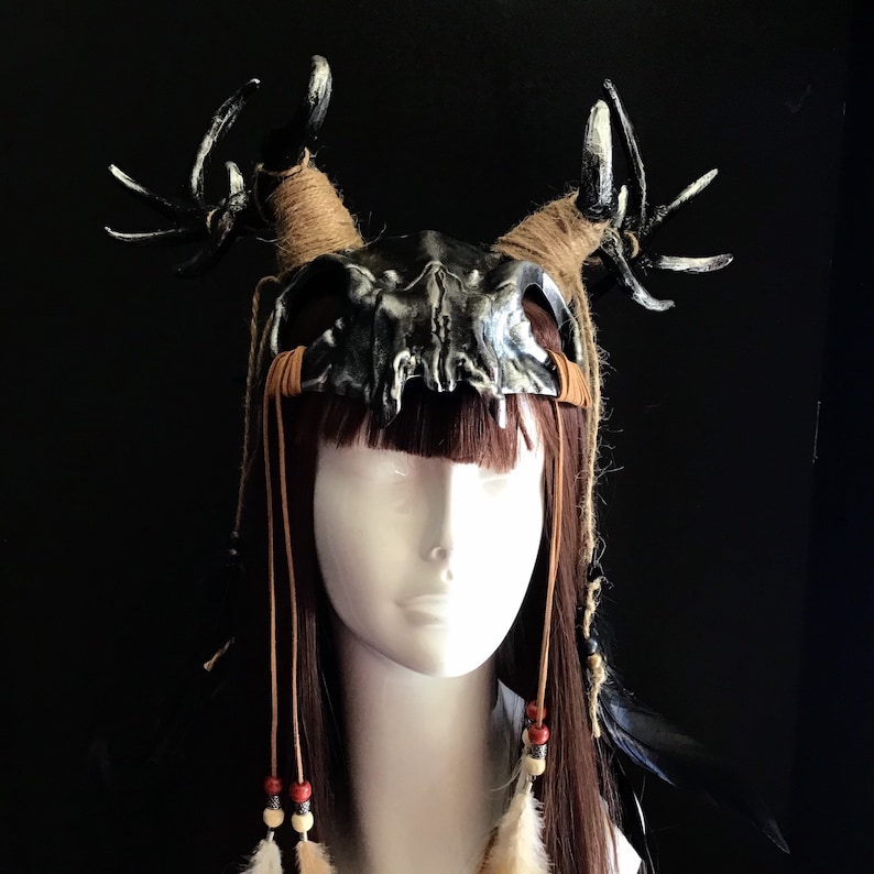 Women Pagan ritual headdress shamon skull headpiece deer Etsy