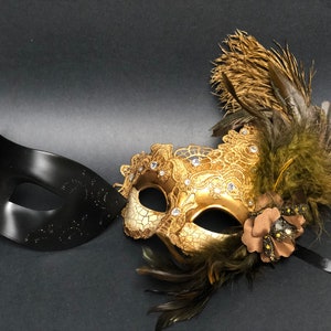 masquerade mask couples, phantom mask pair, Simple elegant Black half face Masks also in Gold, Silver, White image 2