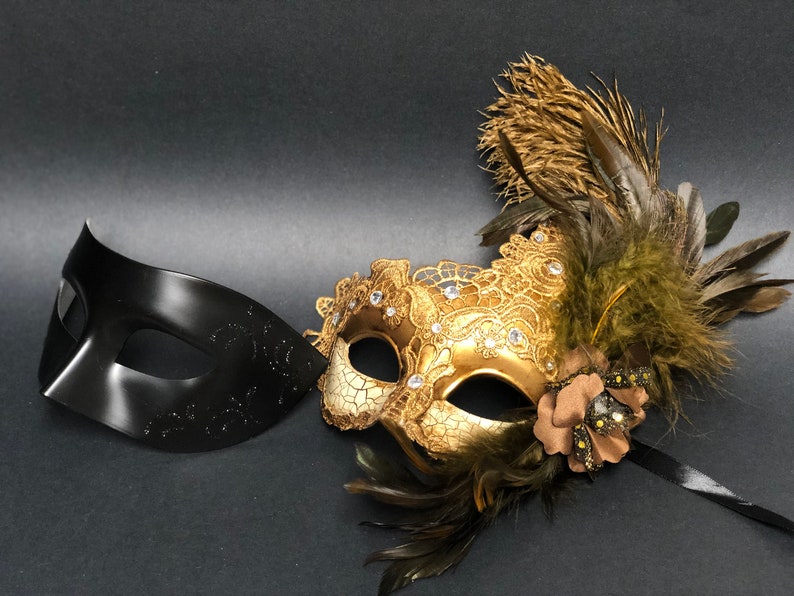 masquerade mask couples, phantom mask pair, Simple elegant Black half face Masks also in Gold, Silver, White image 2