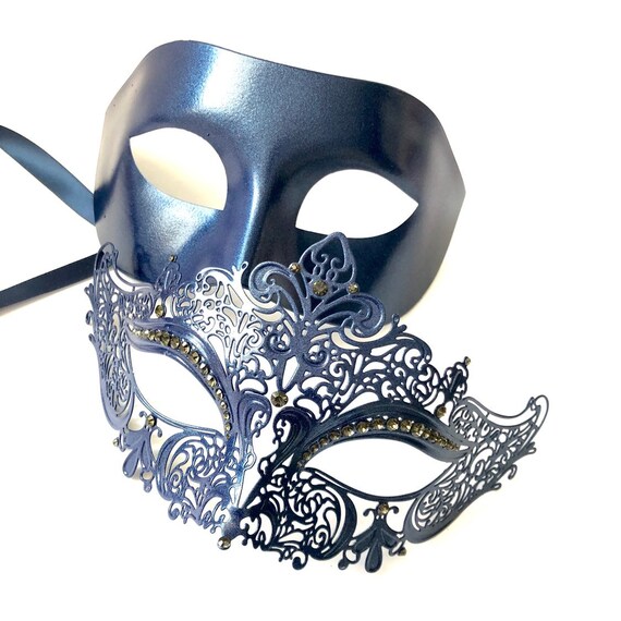 Navy Couples masquerade mask pair navy blue Mens mask Etsy