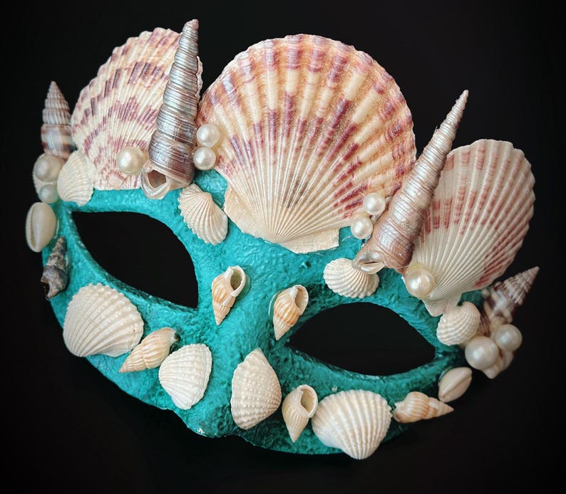 Conch Shell Mask Mermaid Seashell Mask Turquoise Mask Ocean Sea Shells Mask Mermaid Mask ...