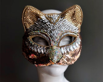 Gatto Mask Cat Masquerade Mask Therian - Gold - Adult