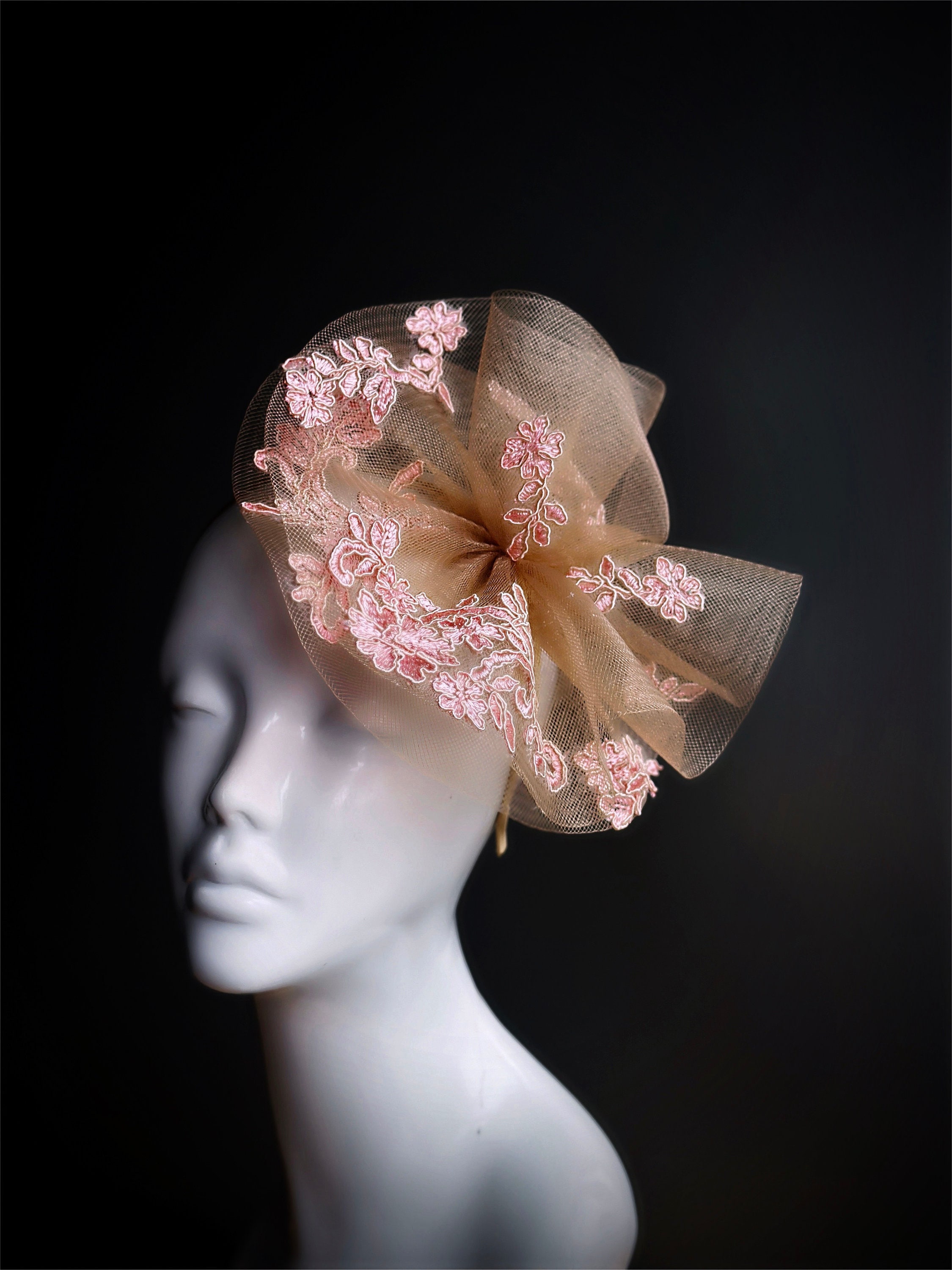 Pink Blossom Fascinator Hat Tea Party Hat Flower Headpiece Womens Wedding Hat Gold Headband