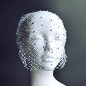Diamond Studded White Veil Mask, Masquerade Mask, Veil Masquerade, Masquerade Party, Womens Masquerade Mask, Womens Fishnet Veil