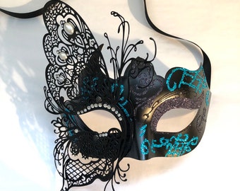 Masque de mascarade femme, Masque papillon élégant, Masque bal masqué, Masques de mardi gras, Masque bal masqué thème bleu turquoise