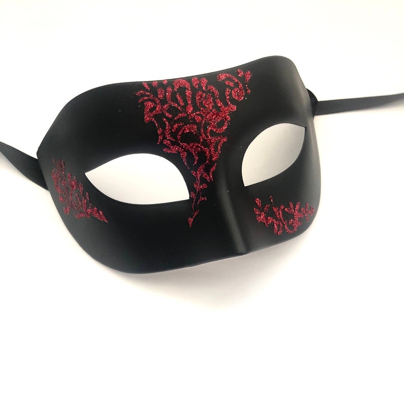 Mens Masquerade Mask Red Black Mens Mask Etsy